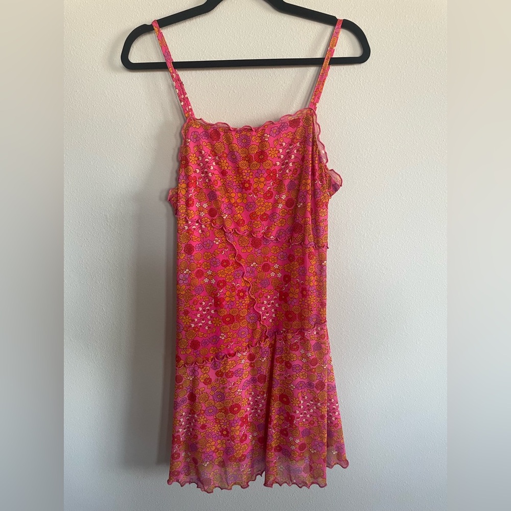 Large Wild Fable Y2K Floral Mesh Lettuce Trim Hem